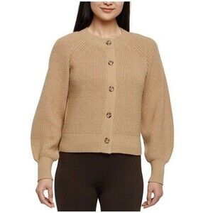 Banana Republic Women's 5 Button Cardigan Sweater Balloon Sleeve Tan NWT